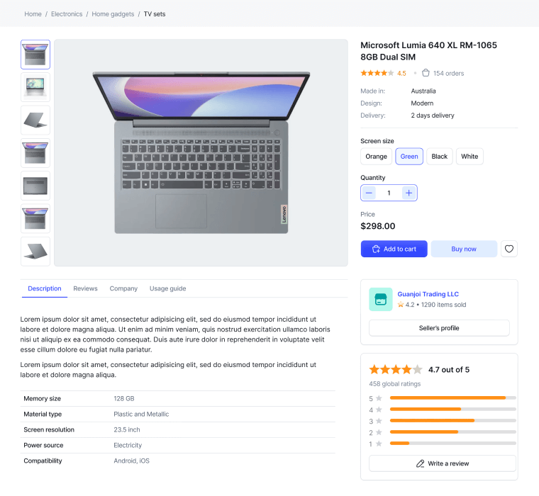 Home page template screenshot
